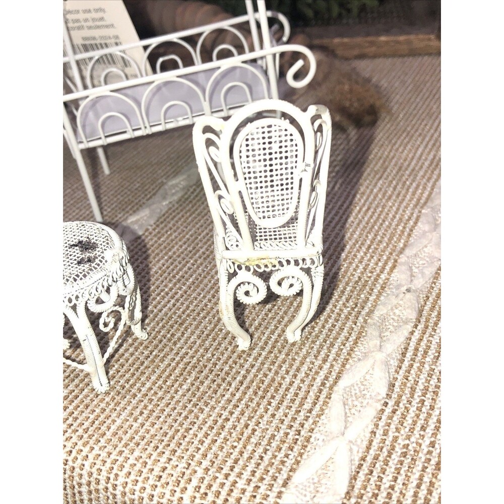 6 Pcs Miniatures White Metal Flower Cart, 2 Pedestals, Metal Chair and 2 Tables - Picture 10 of 16